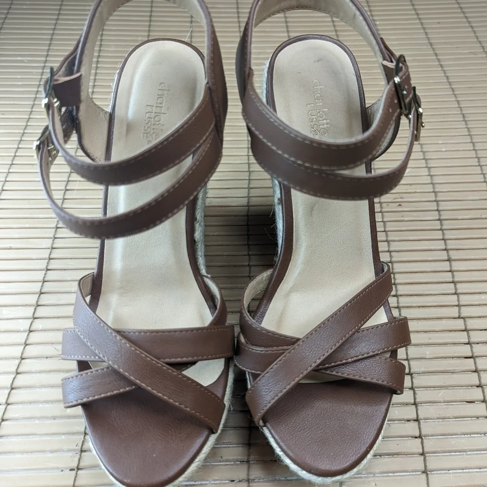 Charlotte Russe Brown Vegan Leather Espadrilles Platform Wedge 5